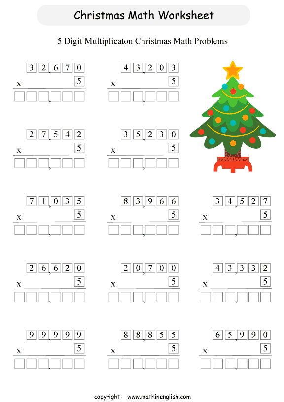 Printable Christmas Multiplication Practice Worksheet For Grade 5 Math Students