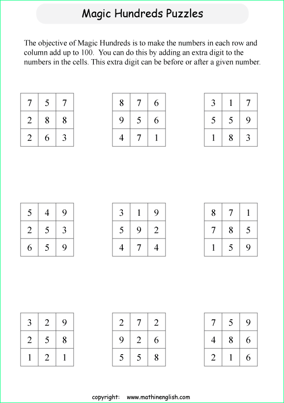 printable make 100 math calculation puzzle