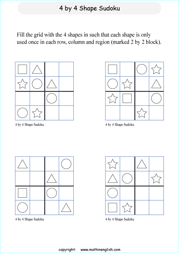 Sudoku 4 by 4 puzzle for kids with numbers.