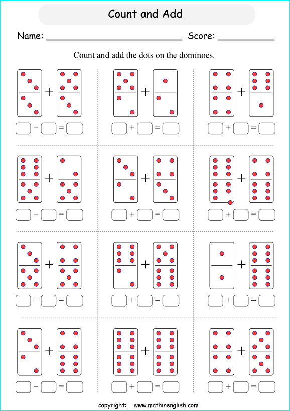 Add The Dots On Both Sides On 2 Domino Stones Grade 1 Math Addition Exercises For Math Tutoring
