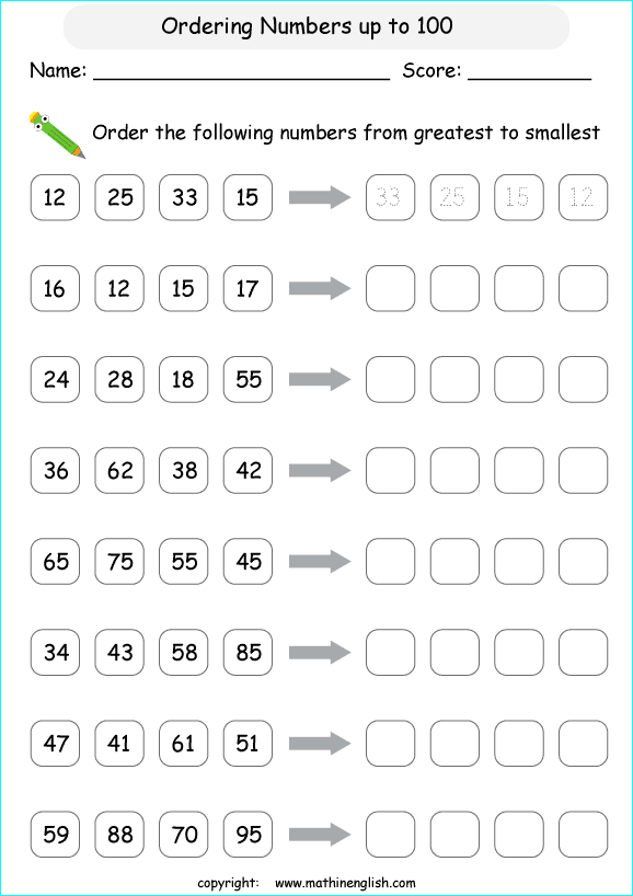 Order These Numbers Up To 100 From Greatest To Smallest Math Worksheet For Grade 1 Math Tuition