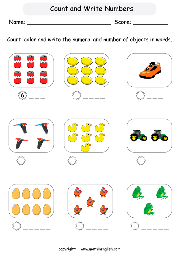 Count The Objects Write The Numeral And Number Words Grade 1 Basic 