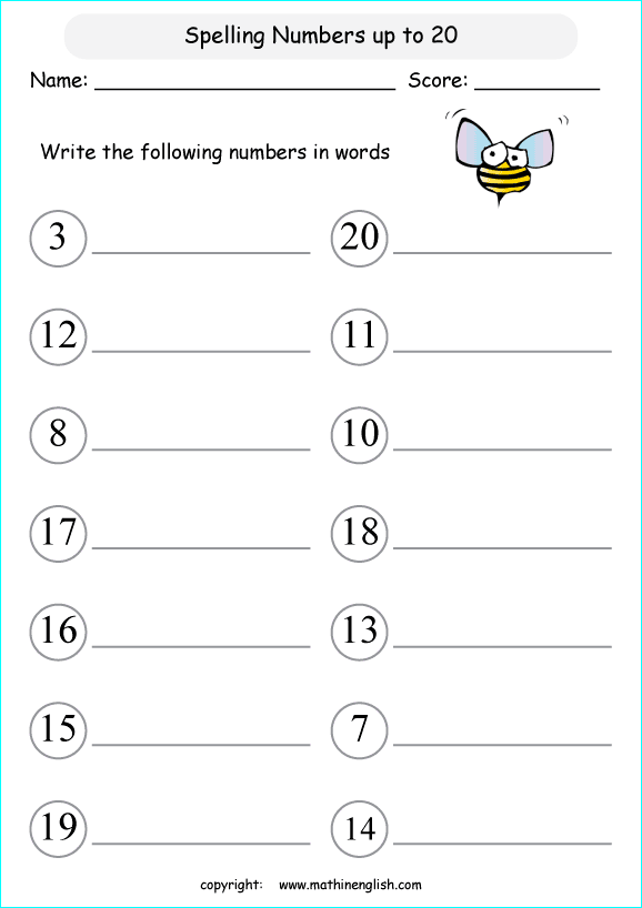 Write Numbers In Words 1 20 Worksheet