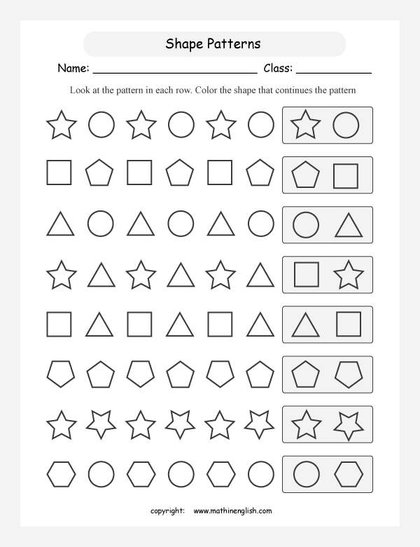 Solve the 1-2 shape patterns and color the shape that would come next
