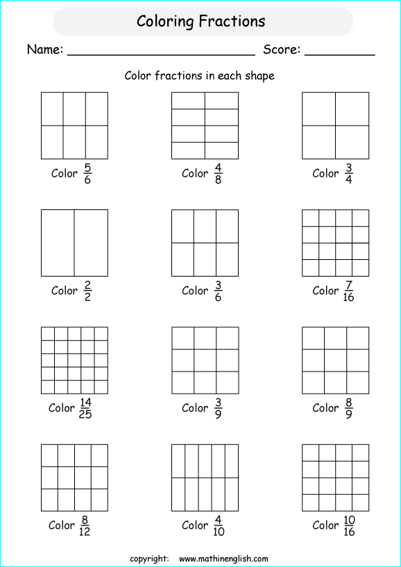 Color Or Shade Fractions In Basic Shapes Introduction To Understanding Fractions Math Worksheet
