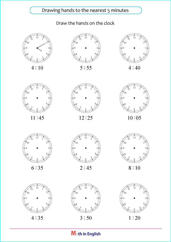 draw hands on clocks to nearest 5 minutes