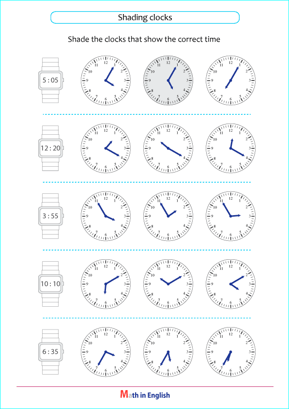 reading clock to to nearest 5 minutes