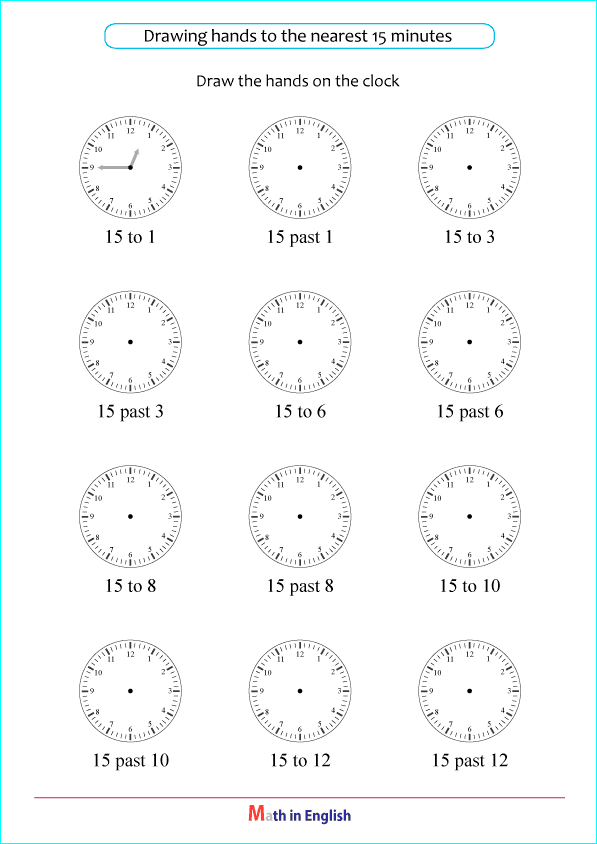 draw minute and hour hands to the nearest quarter