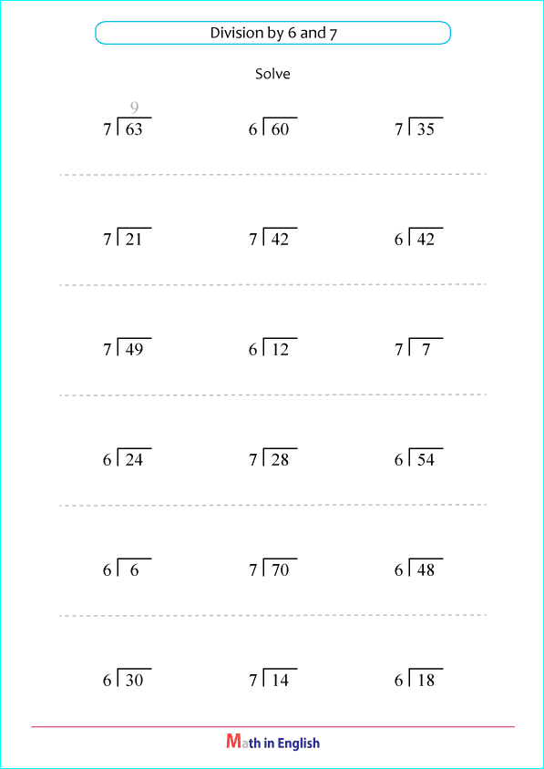 divide by 6 and 7 worksheet