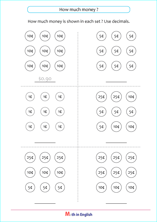 counting US coins worksheet