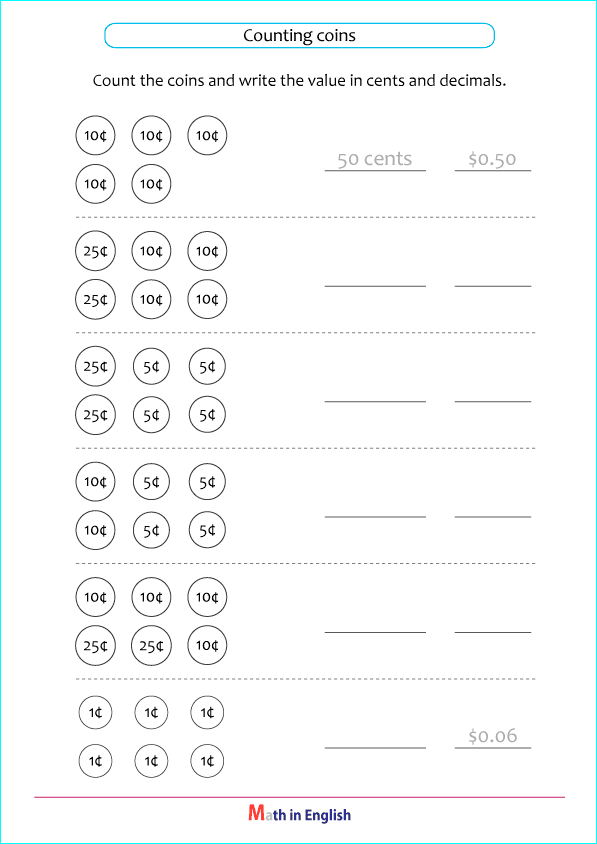 counting US coins worksheet