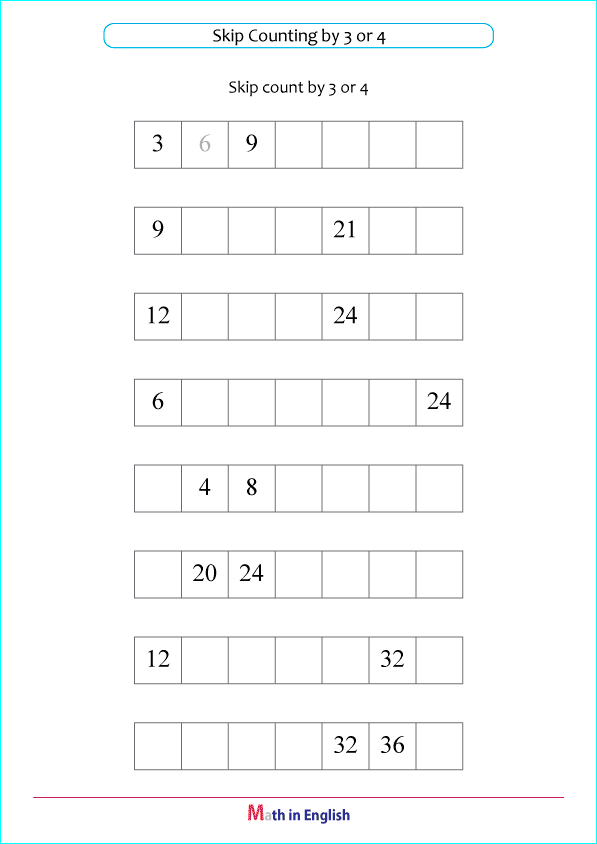 skip count by 3 and 4 multiplication worksheet