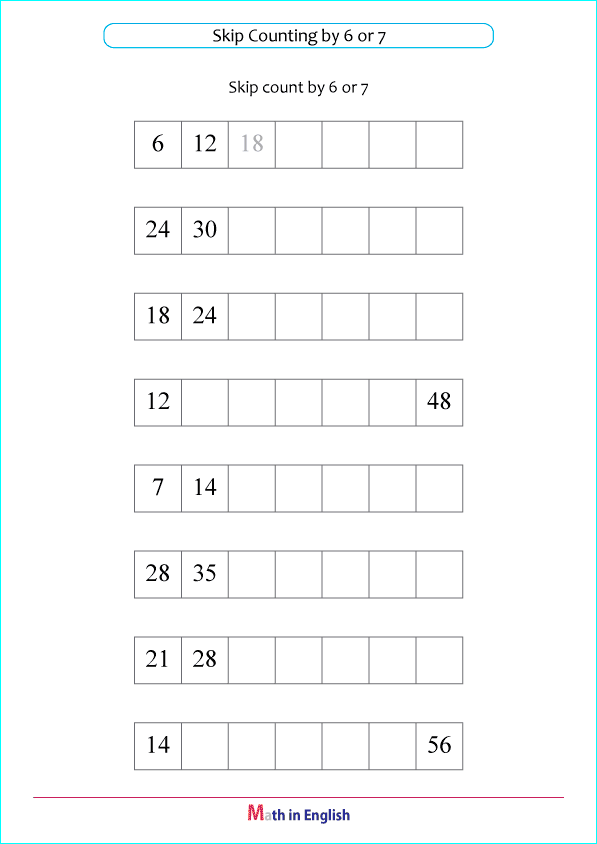 skip count by 6 and 7 multiplication worksheet