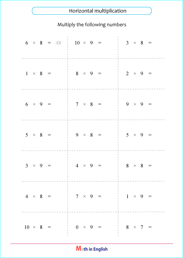 times tables of 8 and 9