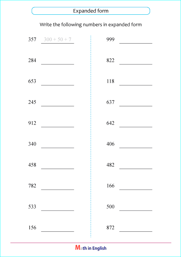 expanded form of 3 digit numbers
