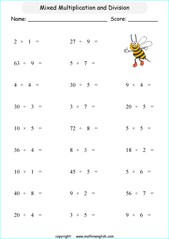 Basic grade 1 or 2 multiplication tables and division facts for extra