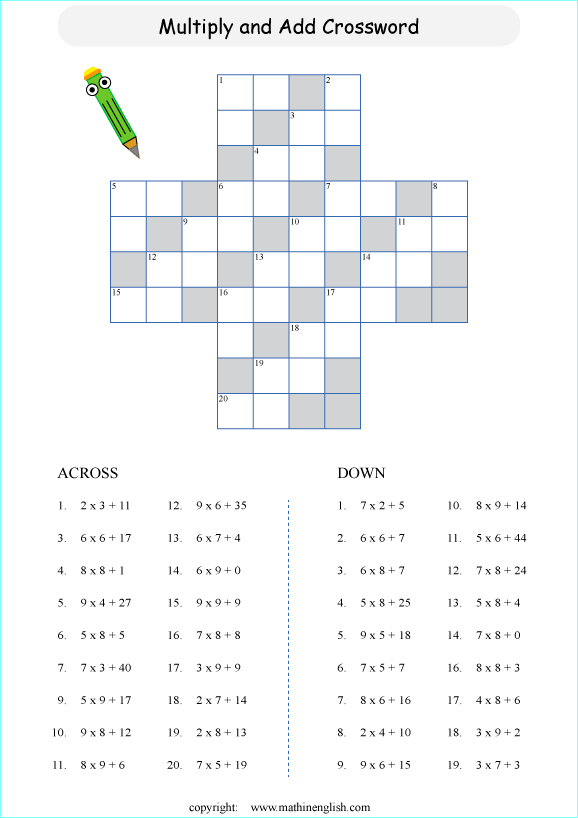 printable math addition crosswords worksheets
