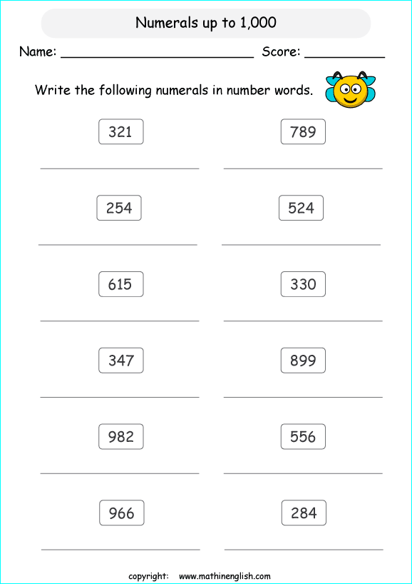 Writing The Numbers In Words Worksheets