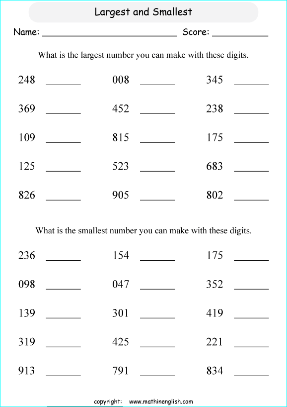 Use 3 Digits And Make The Biggest And Smallest Numbers You Can Grade 2 Math Place Value