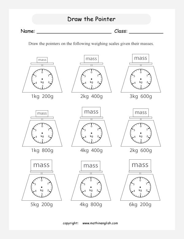 Draw The Pointer On A Set Of Scales Given The Masses Of Some Items Great Mass Worksheet For