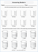 Use the scales to determine the volume of water in a set of fish tanks