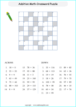 printable math addition crosswords worksheets