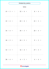 division by 3 and 4 worksheet