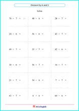 division by 6 and 7 worksheet