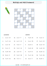 printable math multiplication crossword puzzle worksheets for kids in primary and elementary math class 
