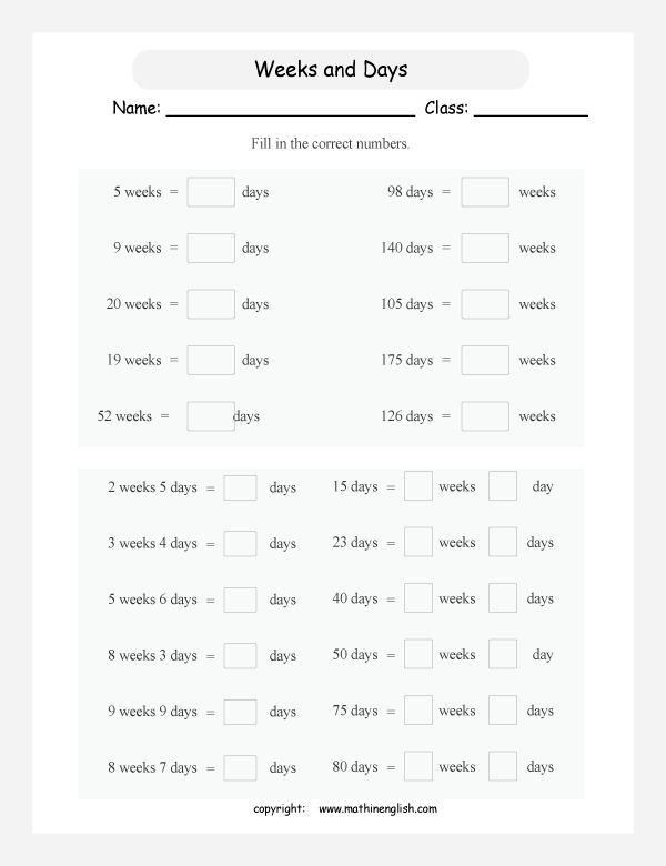 Convert Days In Weeks And Weeks In Days Good Practice Worksheet For 