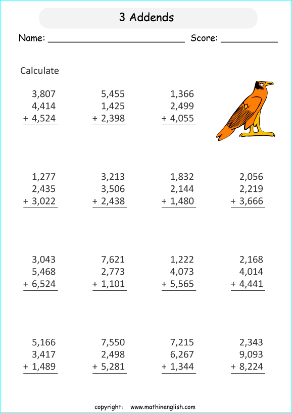 Addition Up To 10000 Worksheet