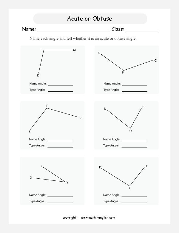 Name Each Angle And Tell Whether It Is A Obtuse Or Acute Angle Math 