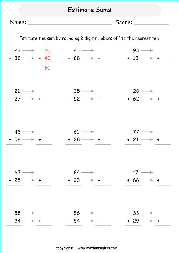 Estimation 4 Digit Addition Worksheet 4th Grade