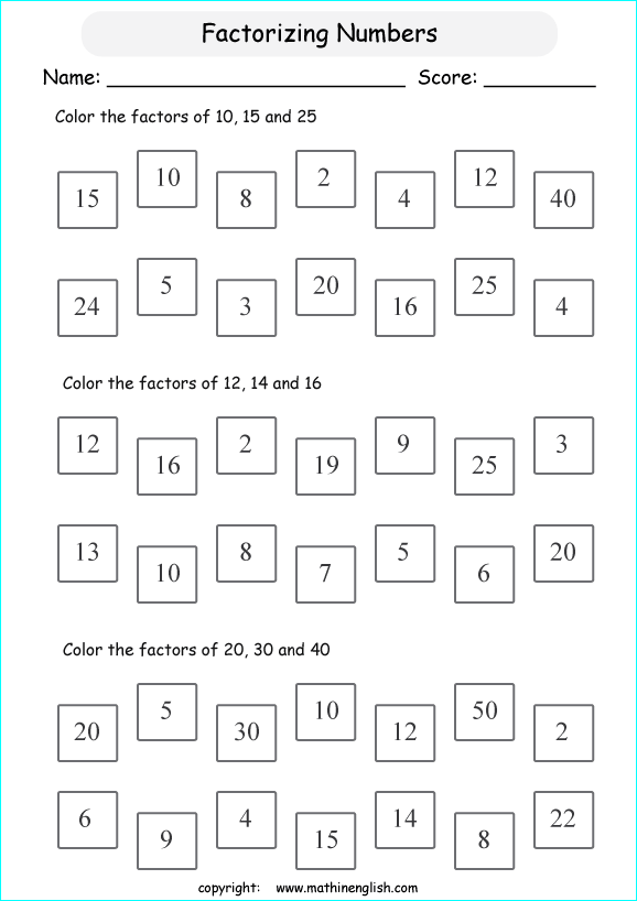 Color The Factors Of These Numbers Up To 100 Find Our Which Number Is A Factor And Which Number