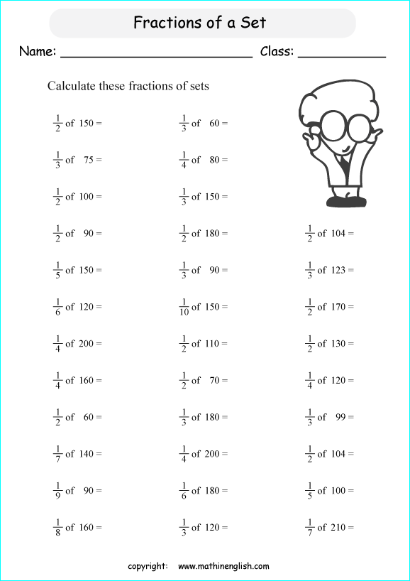 Calculate The Fractions Of Sets Not Exceeding 100 Great Grade 4 Math Fraction Worksheet For