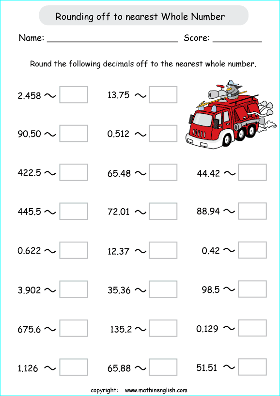 Round Decimals Off To The Nearest Whole Number Grade 4 Decimal And Rounding Off Worksheet For