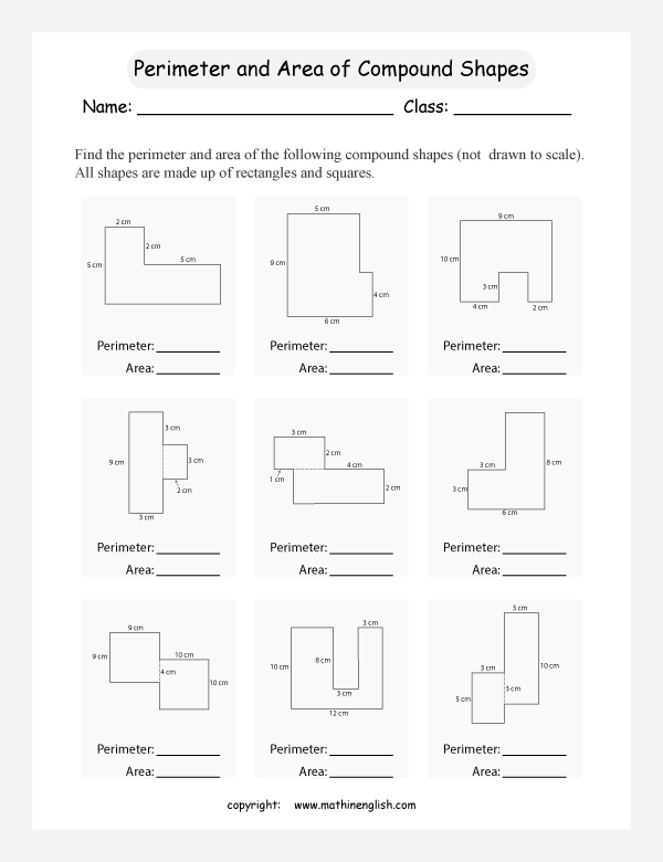 Find The Perimeter And Area Of Compound Shapes not Drawn To Scale All 