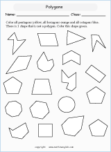 Name regular and irregular polygons. Count the sides and angles.