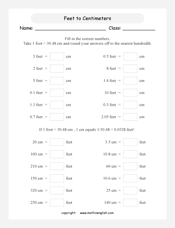 Convert Feet In Centimeters Math Worksheet Convert The Metric Units In 