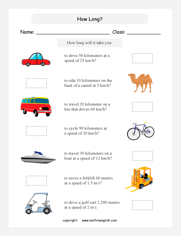 Grade 5 Or 6 Math Speed Worksheet Based On Metric Units Of Speed 