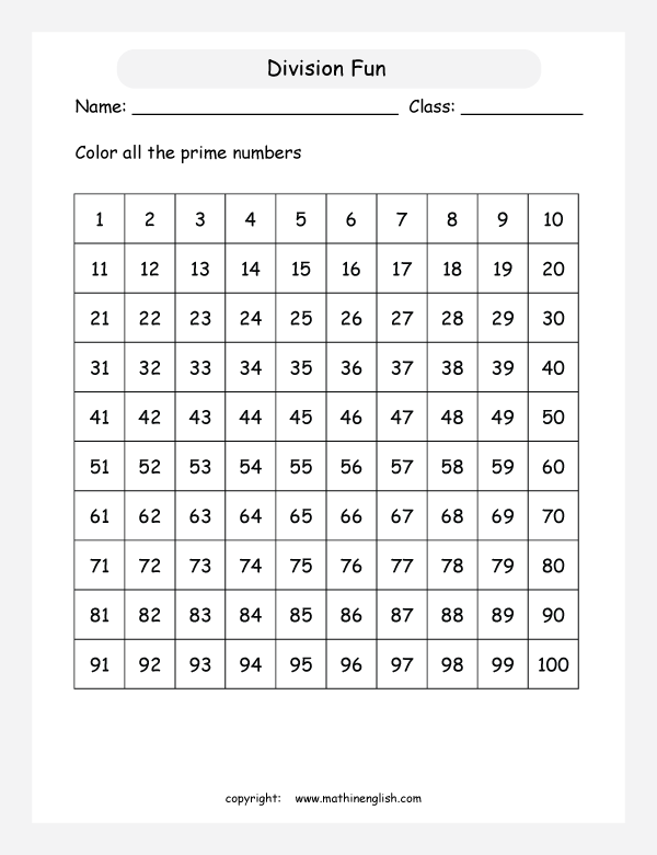 Color all prime numbers up to 100