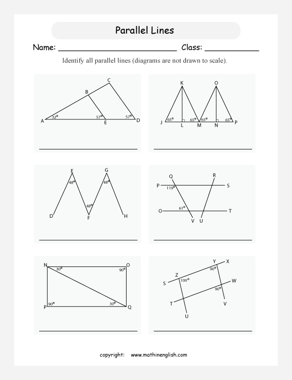Look at the diagrams and parallel lines and determine which lines are
