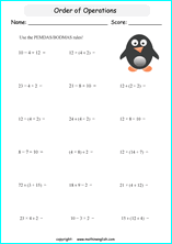 Math order of operations worksheets using the BODMAS and Pemdas rules
