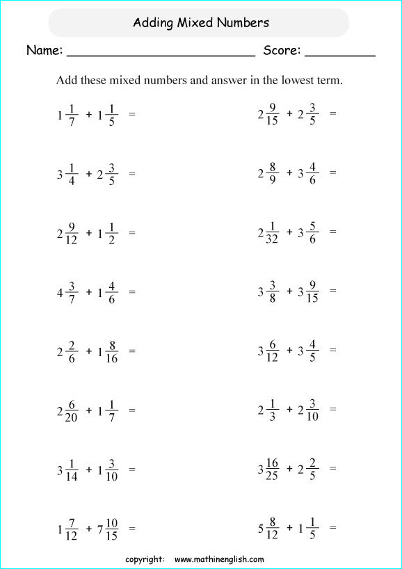 Adding Fractions And Mixed Numbers Worksheet Year 4