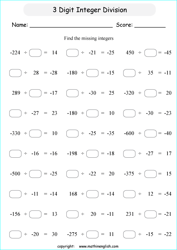 Find The Missing 3 Digit Integers In These Division Sentences Great 