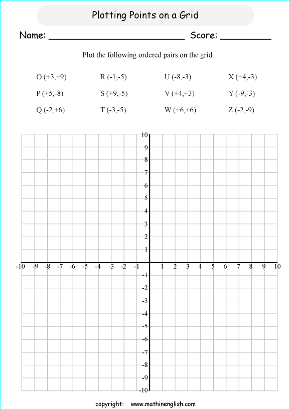 Plotting Pairs On Grids Math Worksheet For Math Class 6 Or 7 Students 