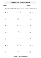 Free printable exponents math worksheets for grade 6 and 7 math
