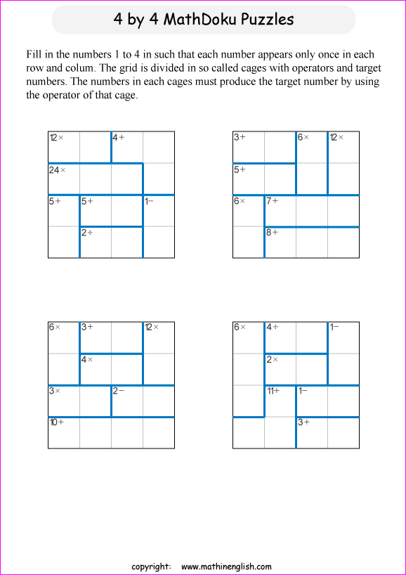 Kenken Puzzles Printable Pdf - best worksheet