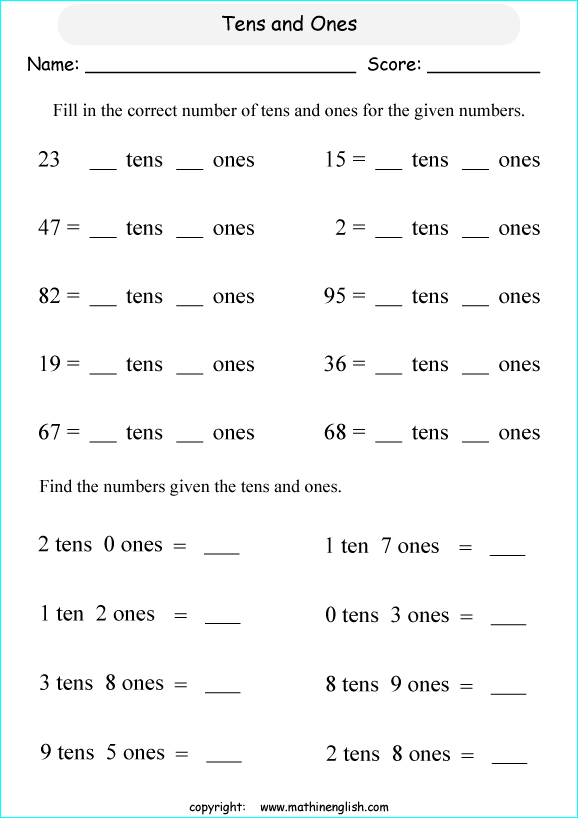 Tens Ones Worksheet For Class 1
