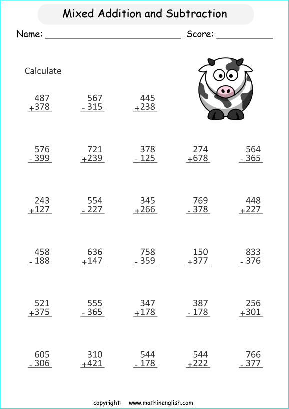 Free Math Worksheets Mixed Addition And Subtraction